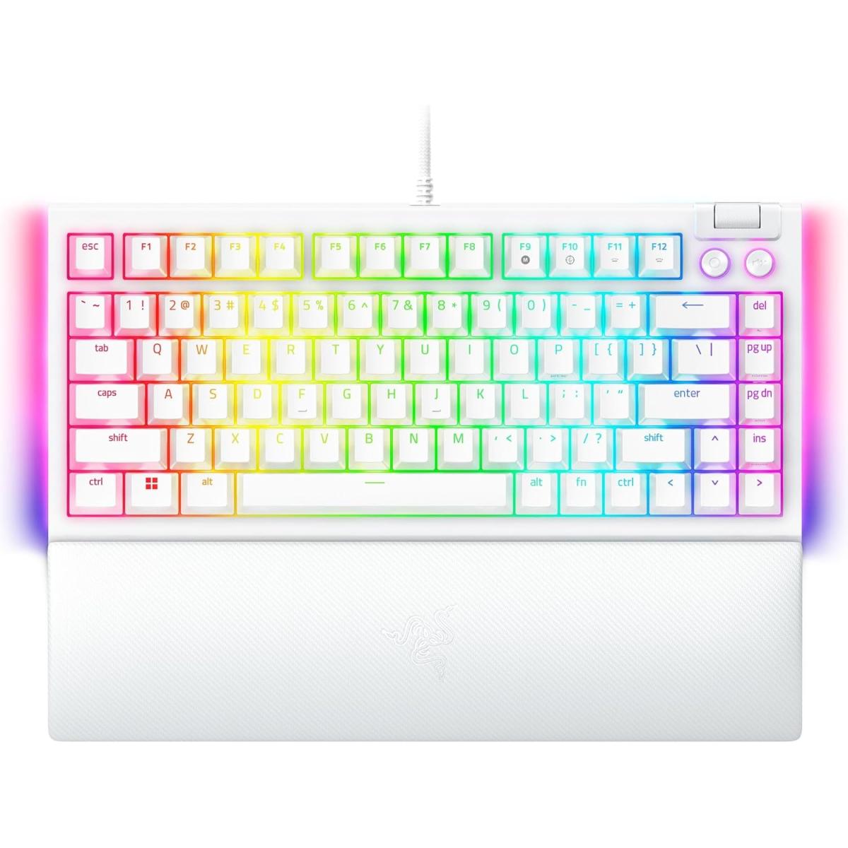 Razer Blackwidow V4 75% Mechanical Hot Swappable Compa & Durable Chroma Mf Roller & Media Keys Wrist Rest Orange Taile Switches White - CompuMe