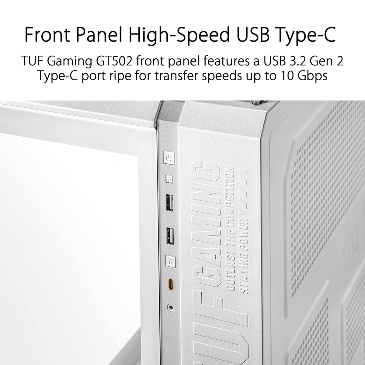 Asus Tuf Gt502 Mid Tower Dual Chamber Design Independent Cooling Zones For The Cpu & Gpu Tool Free Side Panels Usb 3.2 Gen 2 Type C White