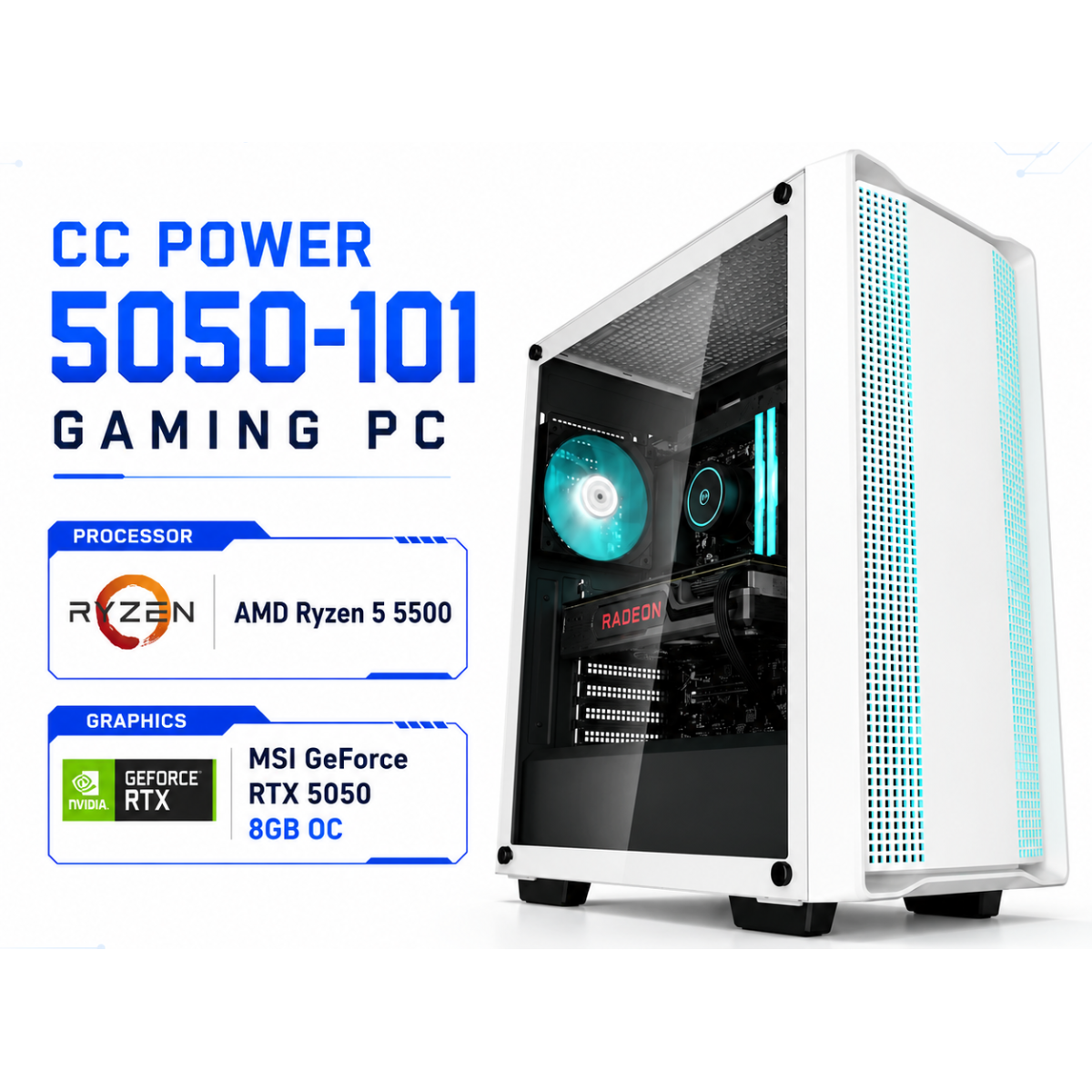 CC POWER 5050-101 Gaming PC – AMD Ryzen 5 5500 | MSI GeForce RTX 5050 8GB OC | 16GB DDR4 | 500GB NVMe