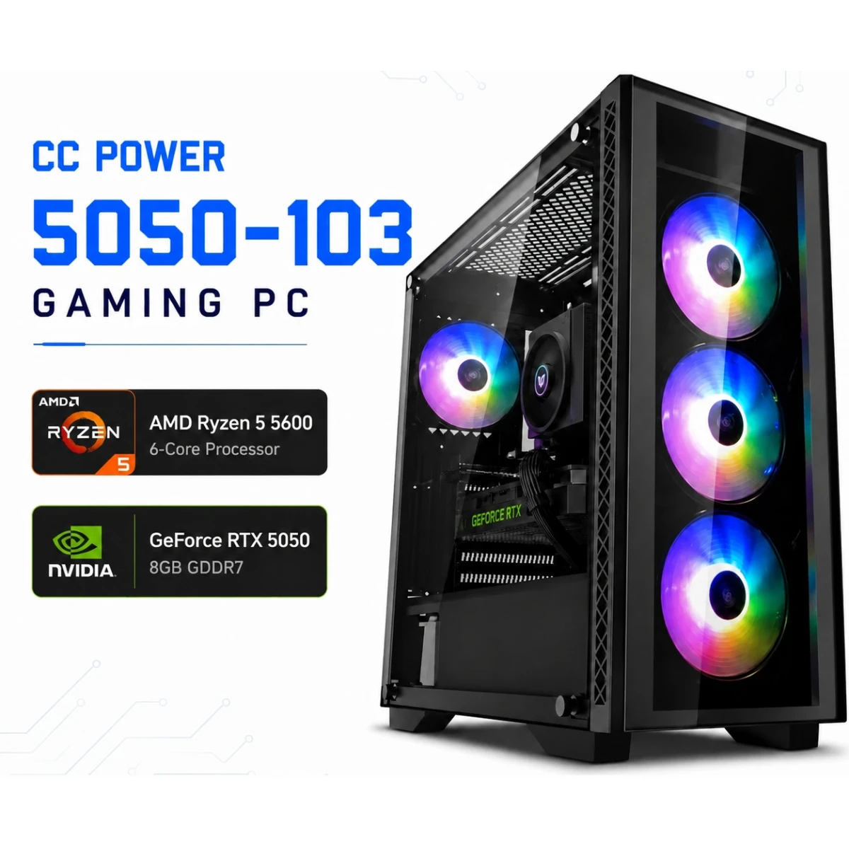 CC POWER 5050-103 Gaming PC – AMD Ryzen 5 5600 | GeForce RTX 5050 | 16GB DDR4 | 500GB NVMe