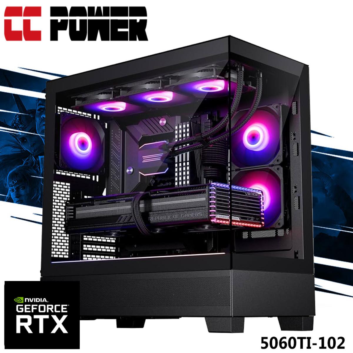 CC Power 5060TI-102 Gaming PC NEW 14Gen Intel I5 14400F 10-Cores w/ Nvidia RTX 5060 TI 16GB DDR7 w/ DDR5 Memory & Advanced Air Cooler