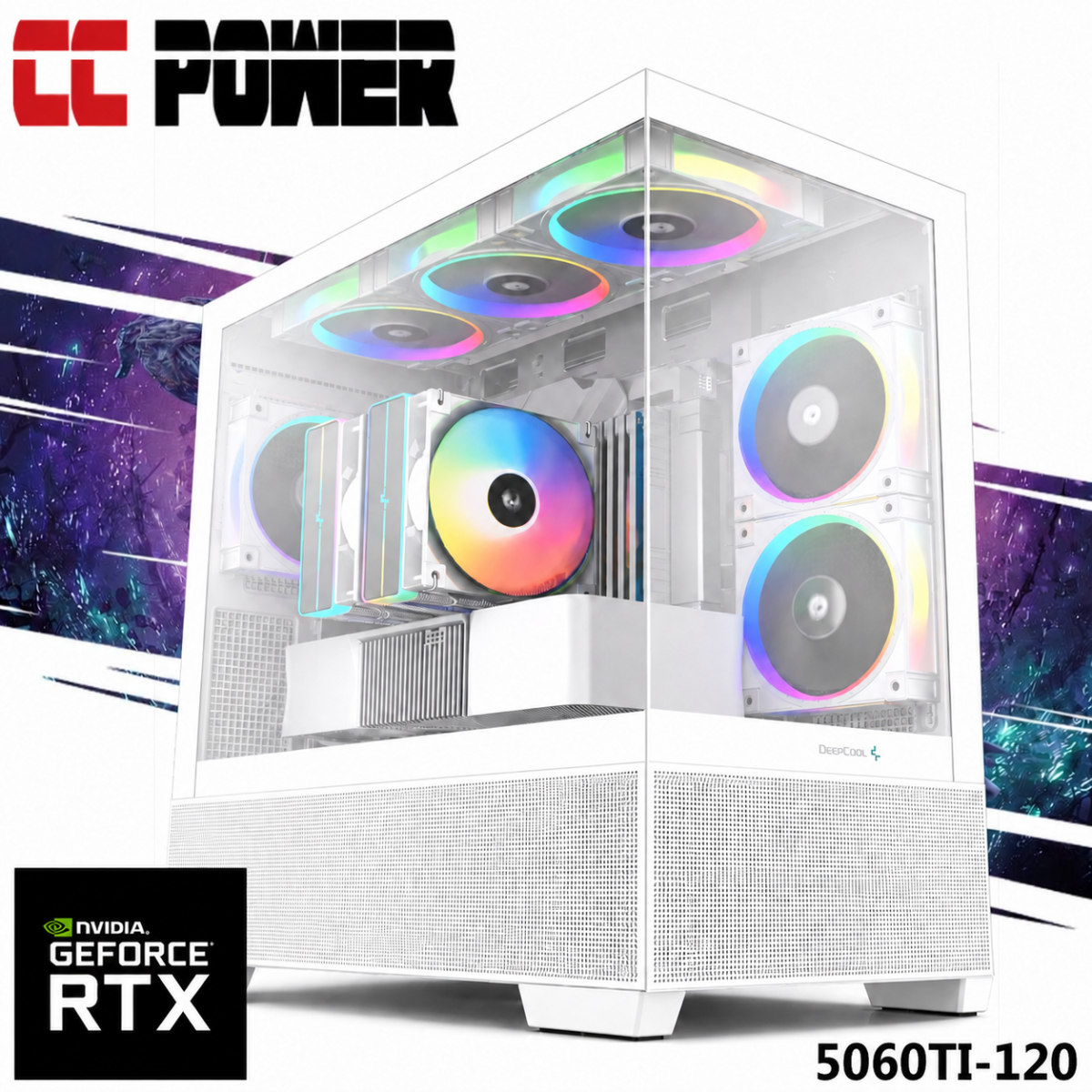 CC Power 5060TI-120 Gaming PC NEW 7Gen AMD Ryzen 7 7700 8-Cores w/ Nvidia RTX 5060 TI 16GB DDR7 & DDR5 Memory & Advanced Air Cooler