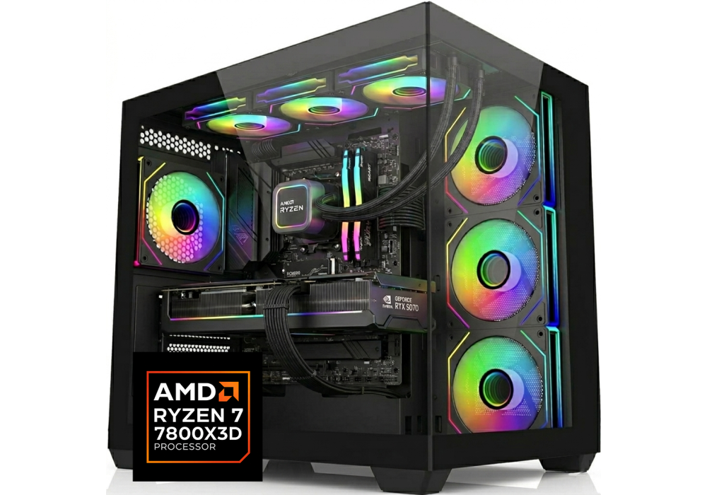 CompuMe 7800X3D Gaming Desktop | AMD Ryzen™ 7 7800X3D 96MB Cache 5.0GHz Turbo, Nvidia GeForce RTX 5070 12GB GDDR7, 32GB DDR5 5600Mhz Fury Beast, 1TB NV3 6000MB/S, 360mm AIO Liquid Cooling - Ryzen X3D