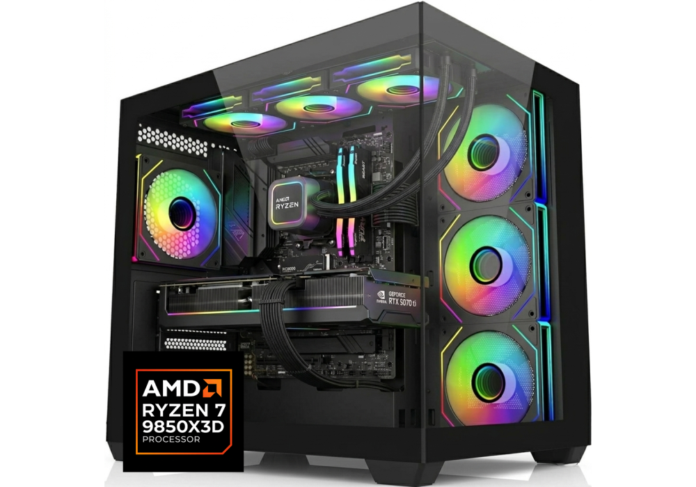 CompuMe 9850X3D Gaming Desktop | AMD Ryzen™ 7 9850X3D 96MB Cache 5.6GHz Turbo, Nvidia GeForce RTX 5070 12GB GDDR7, 32GB DDR5 5600Mhz Fury Beast, 1TB NV3 6000MB/S, 360mm AIO Liquid Cooling - Ryzen X3D