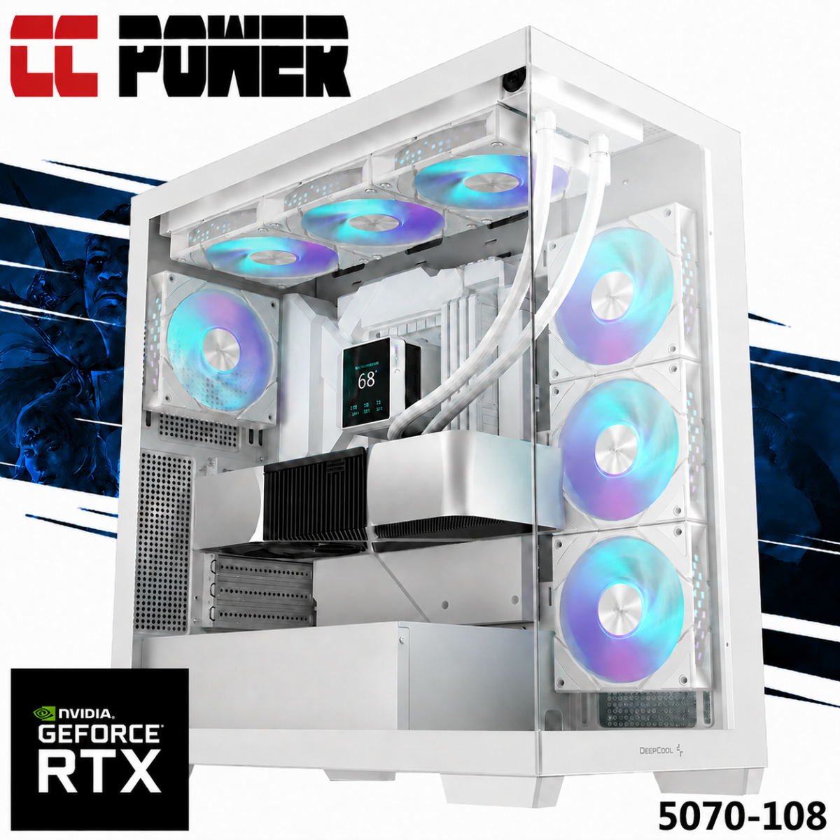 CC Power 5070-108 Gaming PC NEW 9Gen AMD Ryzen 9 9950X 16-Cores w/ Nvidia RTX 5070 12GB DDR7 w/ DDR5 Memory & Liquid Cooler
