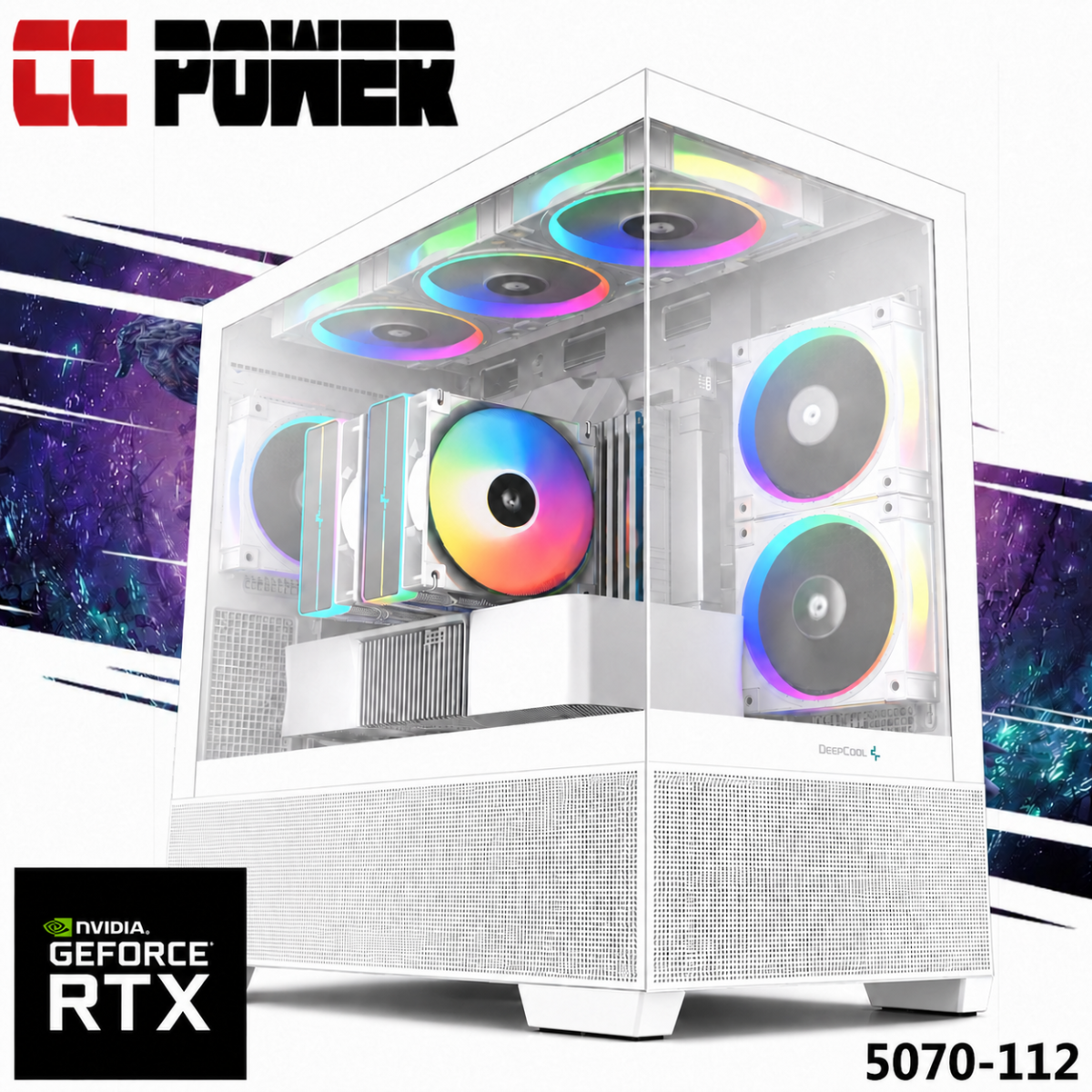 CC Power 5070-112 Gaming PC NEW 7Gen AMD Ryzen 7 7700 8-Cores w/ Nvidia RTX 5070 12GB DDR7 & DDR5 Memory & Advanced Air Cooler