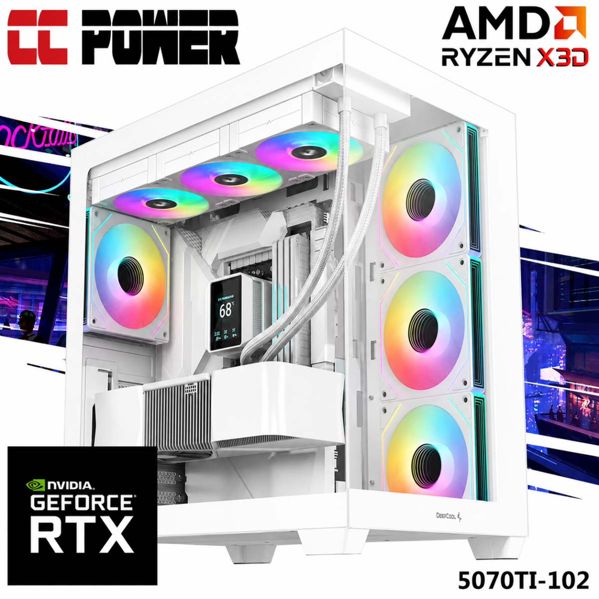 CC Power 5070TI-102 Gaming PC 7Gen AMD Ryzen 7 7800X3D 8-Cores w/ Nvidia RTX 5070 TI 16GB DDR7 & Advanced AIR Cooler