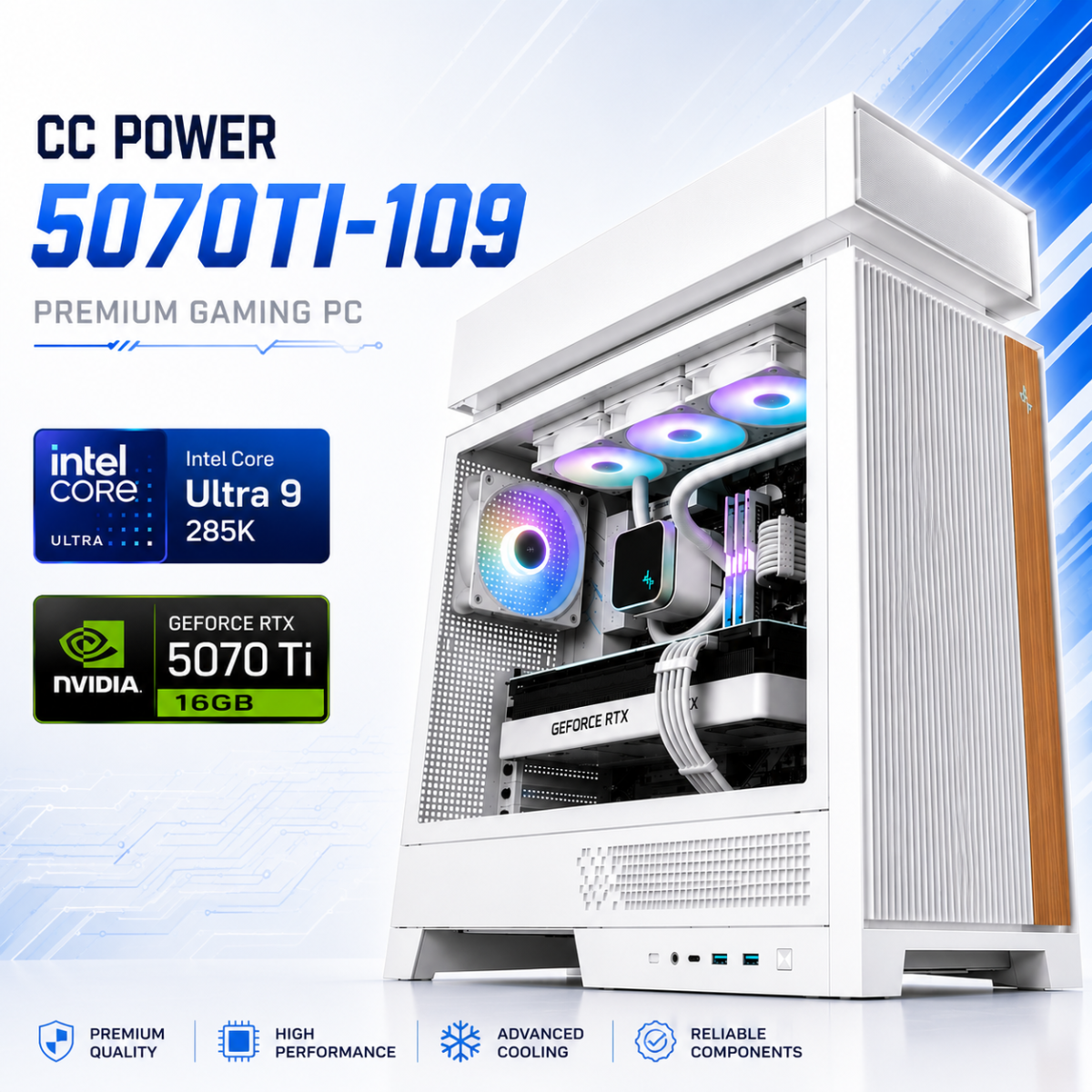 CC POWER 5070TI-109 Gaming PC | Intel Core Ultra 9 285K | NVIDIA GeForce RTX 5070 Ti 16GB | 32GB DDR5 | 1TB NVMe