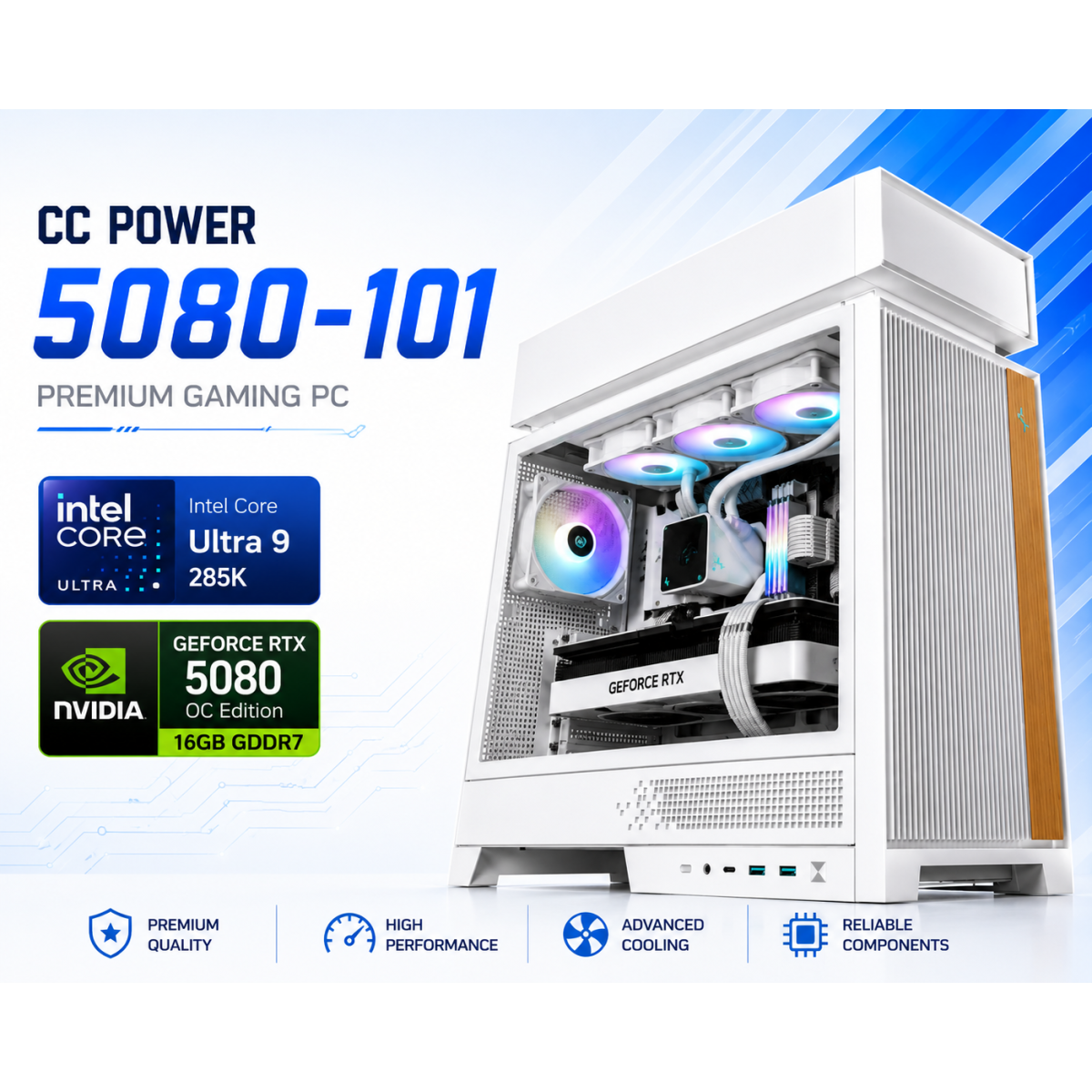 CC POWER 5080-101 Gaming PC | Intel Core Ultra 9 285K | Nvidia GeForce RTX 5080 OC Edition 16GB | 32GB DDR5 | 1TB NVMe
