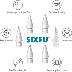 Replacement Pencil Tips for Apple Pencil, Multiple Durable iPencil Tip Nibs Accessories for iPad Pro/Apple Pencil Pro/USB-C/ 1st Gen/ 2nd Generation (6 PCS)