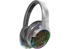 Promate Wireless Headphones, Hi-Fidelity Transparent ANC Bluetooth v5.3 Headset, RGB Lights, Mic, Foldable Design, 40H Playtime, 600mAh Battery, 3.5mm Jack for iPhone15, Galaxy S25, TRANSTUNE.SILVER
