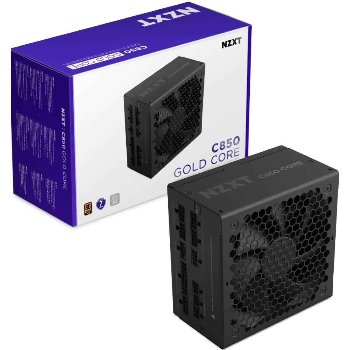 NZXT C850 Gold Core, 850W 80+ Gold Full Modular ATX (3.1) (PCIe 5.1) Gaming Power Supply w/ 135mm fluid dynamic bearing fan with Zero Fan Mode (Black) | PA-8G3BB-UK |