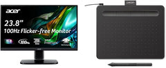 KC242Y Hbi 23.8" Full HD Zero-Frame Gaming Office Monitor | AMD FreeSync Technology | 100Hz | 1ms | Low Blue Light | Tilt | HDMI & VGA Ports & Wacom Intuos Small Graphics Drawing Tablet