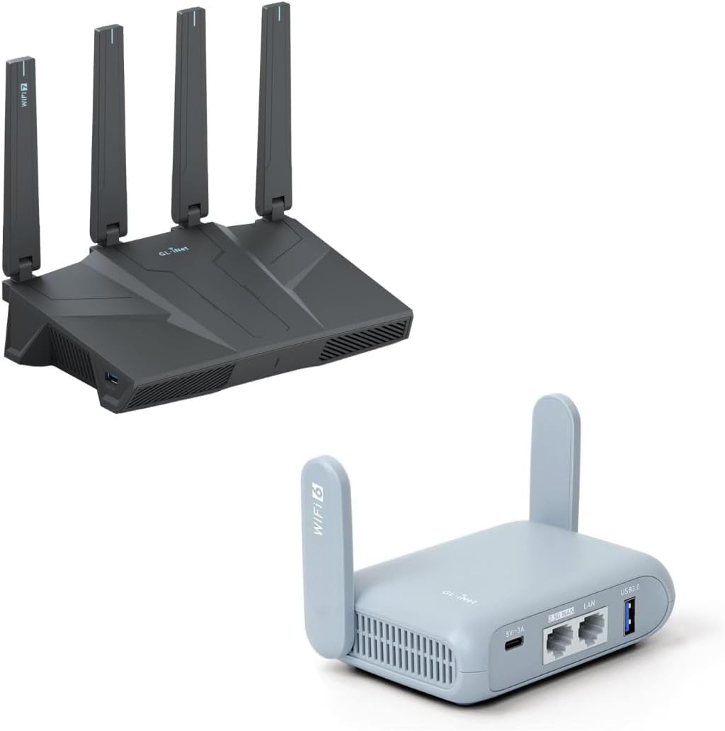 GL-BE6500 (Flint 3e) WiFi 7 Router & GL.iNet GL-MT3000 (Beryl AX) Portable Travel Router