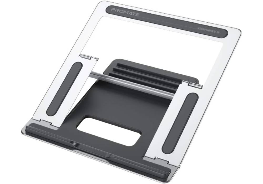 Promate Laptop Stand, Ergonomic Aluminum Multi-Level Notebook Stand up to 17 Inches with Anti-Slip Pads, Heat Dissipating and Foldable Design for MacBook Pro, Tablets, Notebooks, DeskMate-5 Silver