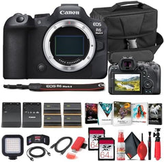 Canon EOS R6 Mark II Mirrorless Camera (5666C002) + 2 x 64GB Memory Card + Case + Corel Photo Software + 3 x LPE6 Battery + Charger + Card Reader + LED Light + More (INTL. Model)