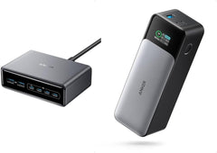 Prime Charger 200W with 6 Ports GaN US Silver with Anker 737 Power Bank Gen 2 UN Black