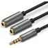 UGREEN Headphone Splitter for Computer 3.5mm Braided Audio Splitter Cable Microphone Stereo Jack Earphones Port Cord Gaming Headset to PC Laptop Adapter Black