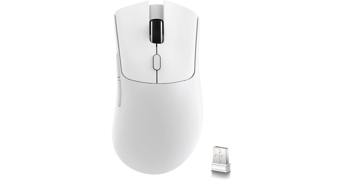 ATTACK SHARK R1 Wireless Gaming Mouse,Tri-Mode Connection (2.4G/Wired/BT5.2),55g Lightweight,18K DPI Optical Sensor,HUYU 20 Million Key Life,Ergonomic Design,for PC/Laptop/Win/Mac(White)
