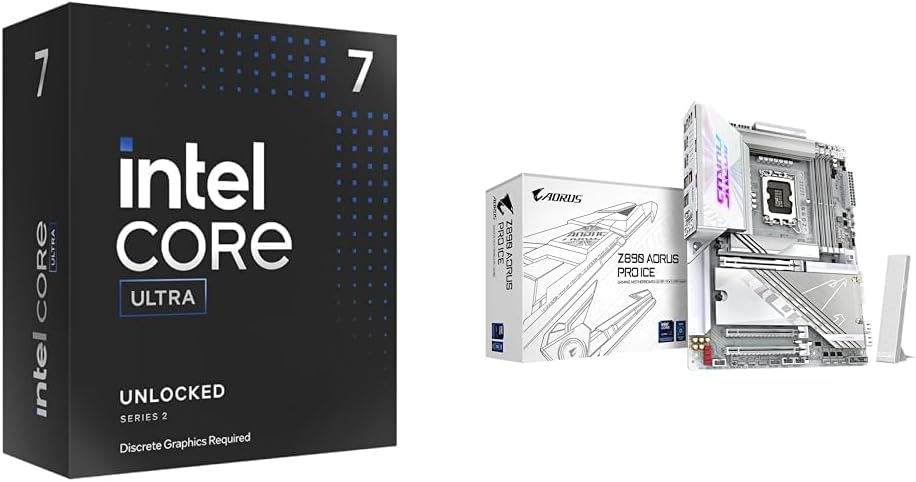 Ultra 7 Desktop Processor 265KF - 20 cores (8P+12E) & GIGABYTE Z890 AORUS PRO ICE Intel Core Ultra (Series 2) LGA 1851 Motherboard,ATX,DDR5,5X M.2,PCIe 5.0,Thunderbolt 4,WIFI7,5GbE LAN,EZ-Latch