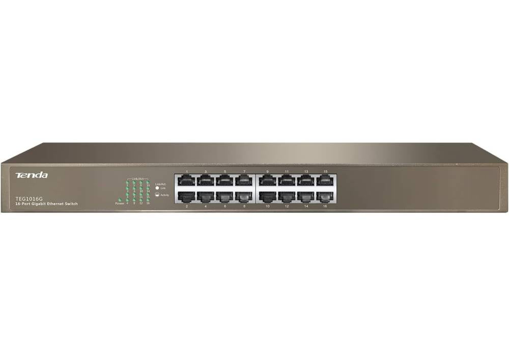 Tenda TEG1016G, 16 Port Gigabit Switch, Unmanaged Rackmount Ethernet Switch with Traffic Optimization, Plug & Play, Fanless Quiet & Metal Design Network Switch, Limited Lifetime Protection