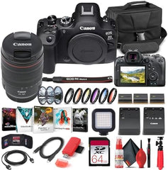 Canon EOS R6 Mark II Mirrorless Camera with 24-105mm f/4 Lens (5666C011) + 64GB Card + Case + Corel Photo Software + 2 x LPE6 Battery + Card Reader + LED Light + More (INTL. Model)