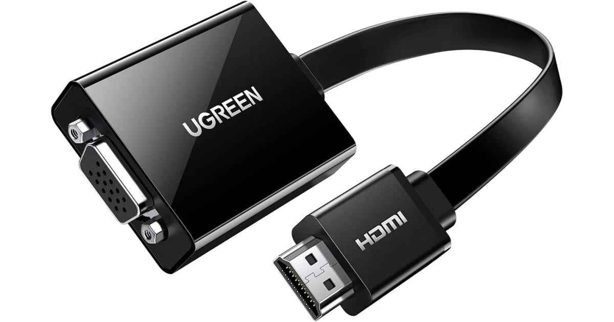UGREEN Active HDMI to VGA Adapter – 1080p@60Hz | 3.5mm Audio Jack | HDMI Male to VGA Female | Black