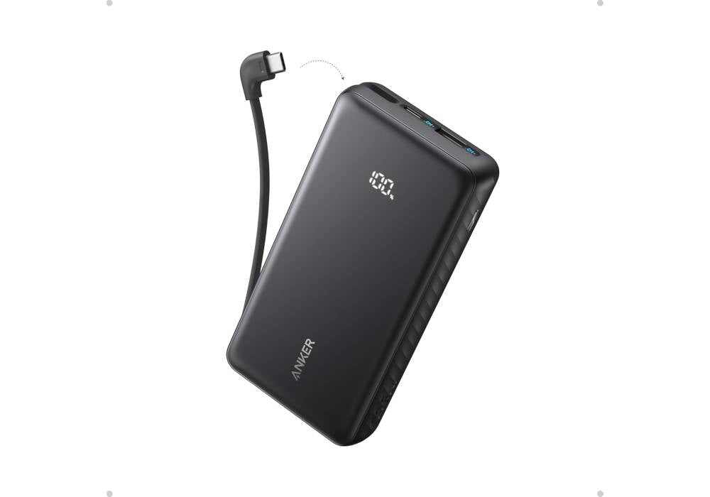 Anker Zolo Power Bank – 20,000mAh High‑Capacity, 22.5W Fast Charging, Built‑In 7‑Inch USB‑C Cable, Pass‑Through Charging, Compact Sleek Design, Black - 18 Month Warranty