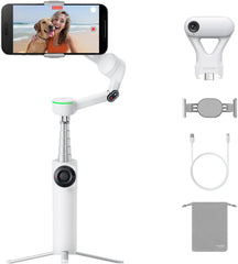 Flow 2 Pro AI Tracker Bundle White - Industry-First AI Phone Gimbal with Apple DockKit, Pioneering 360º Pan Tracking, Free Tilt, Built-in Tripod/Selfie Stick, Portable Vlog/Travel Stabilizer
