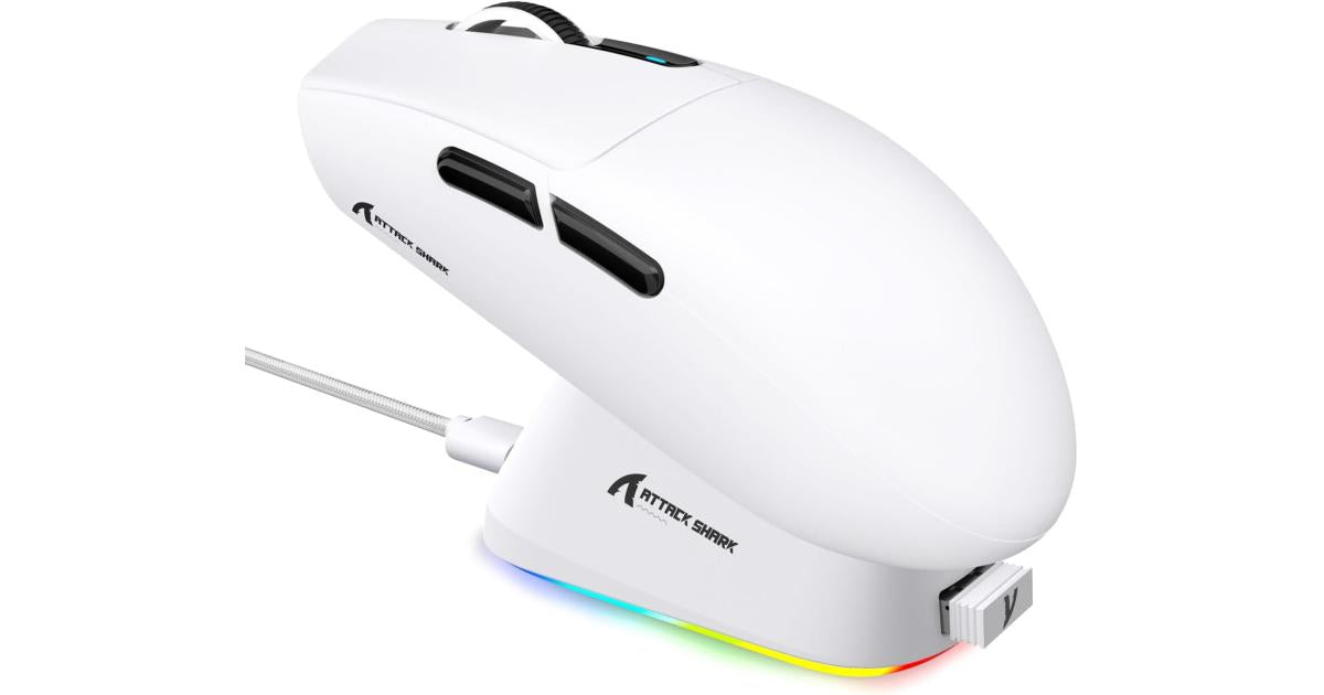 ATTACK SHARK G3PRO Wireless Gaming Mouse with RGB Charging Dock,2.4G/USB-C Wired/BT PAW3311 Optical Sensor 1K Polling Rate Adjustable 25K DPI,500mAh Battery Ultra Lightweight 59g Mice (White)