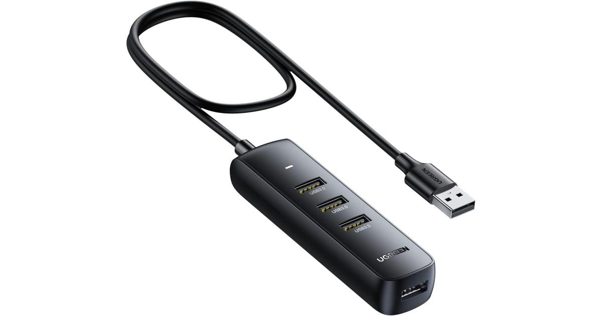 UGREEN USB Hub 3.0, 4 Port USB Extender with 0.25 M Long Cable, 5Gbps High Speed Ultra Slim Hub Compatible with, Laptop, PC, USB Flash Drive, HDD, Keyboard, Mouse.