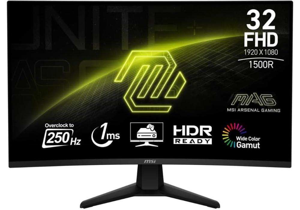 MSI MAG 32C6X 31.5-inch 1920 x 1080 (FHD) Curve 1500R Computer Monitor, 250Hz, Adaptive-Sync, HDR Ready, HDMI, Display Port,VESA Mountable, Tilt, 1ms, Black / 3 Years Warranty