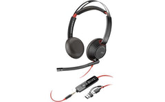 Poly Blackwire 5220 Stereo Headset 32mm Driver Size Omnidirectional Microphone Style, 3.5mm Plug + USB-C & USB-A Adapter Connectivity, Black