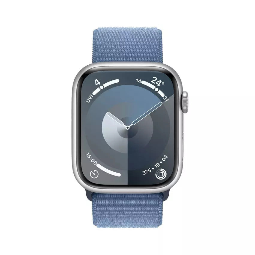 Apple Watch Series 9 GPS 45mm, Silver Aluminium Case with Light Blue Sport Loop, Apple Replacement - MR9F3QA
