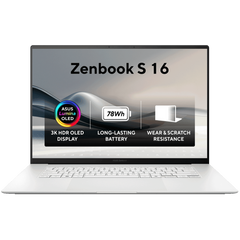Asus Zenbook S16 (2024) Um5606 Copilot+ Pc Amd Ryzen Ai 9 Hx 370 12 Cores Superior Ai New Ceraluminum Material W/ Amd Radeon 890 Graphic & 3k Oled 120hz Touch Display , Scandinavian White