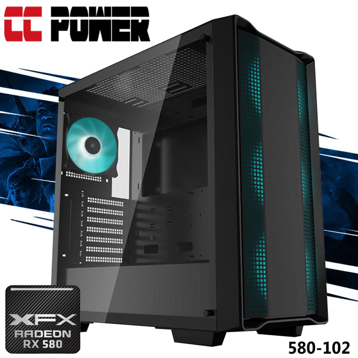 CC Power 580-102 Gaming PC 14Gen Intel Core i3 4-Cores w/ AMD Radeon RX 580 GTS 8GB GDDR5 & Advance Air Cooler