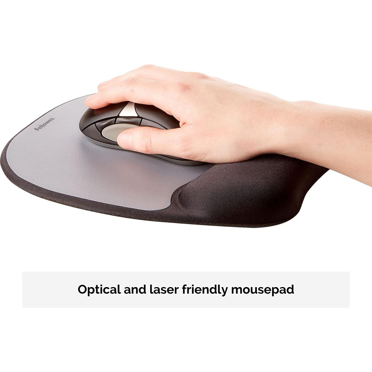 Fellowes Memory Foam Mousepad Wrist Support Silver Streak Durable Jersey Covering Fellowes Memory Foam Mousepad Wrist Support Silver Streak Durable Jersey Covering