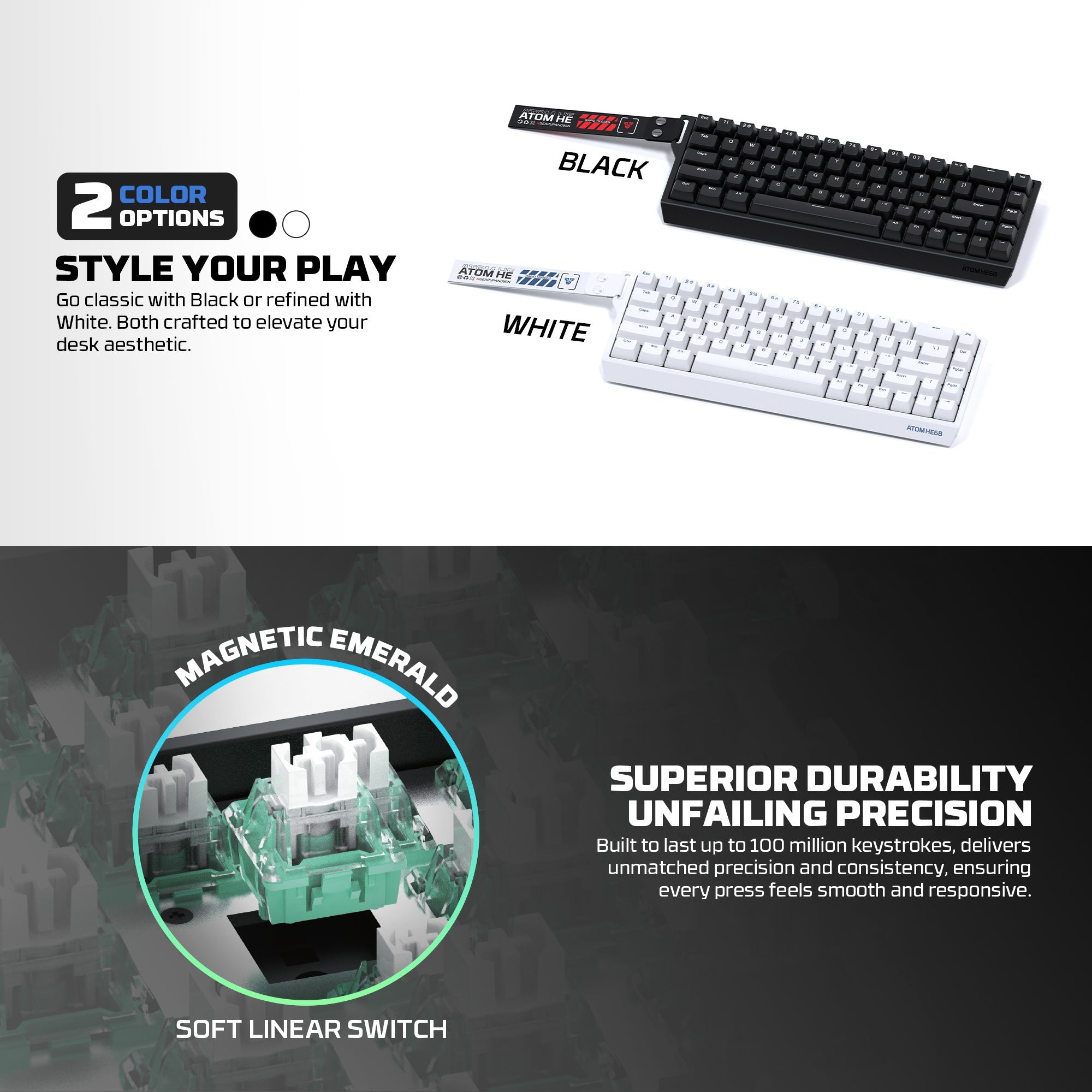 Fantech Magnetic Switch Keyboard ATOM HE68 SERIES MK811, White, gaming keyboard