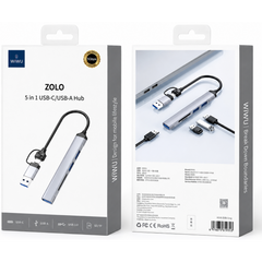 WiWU Zolo Wi-HB003 5-in-1 USB-C/USB-A Hub Adapter - Gray