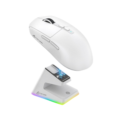 ATTACK SHARK X6 Lightweight Wireless Gaming Mouse with RGB Backlight Charging Base,Tri-Mode Wired/2.4GHz/BT5.2,26K DPI, PAW3395 Optical Sensor,HUANO Switch,5programmable Buttons,PC/Mac(White)