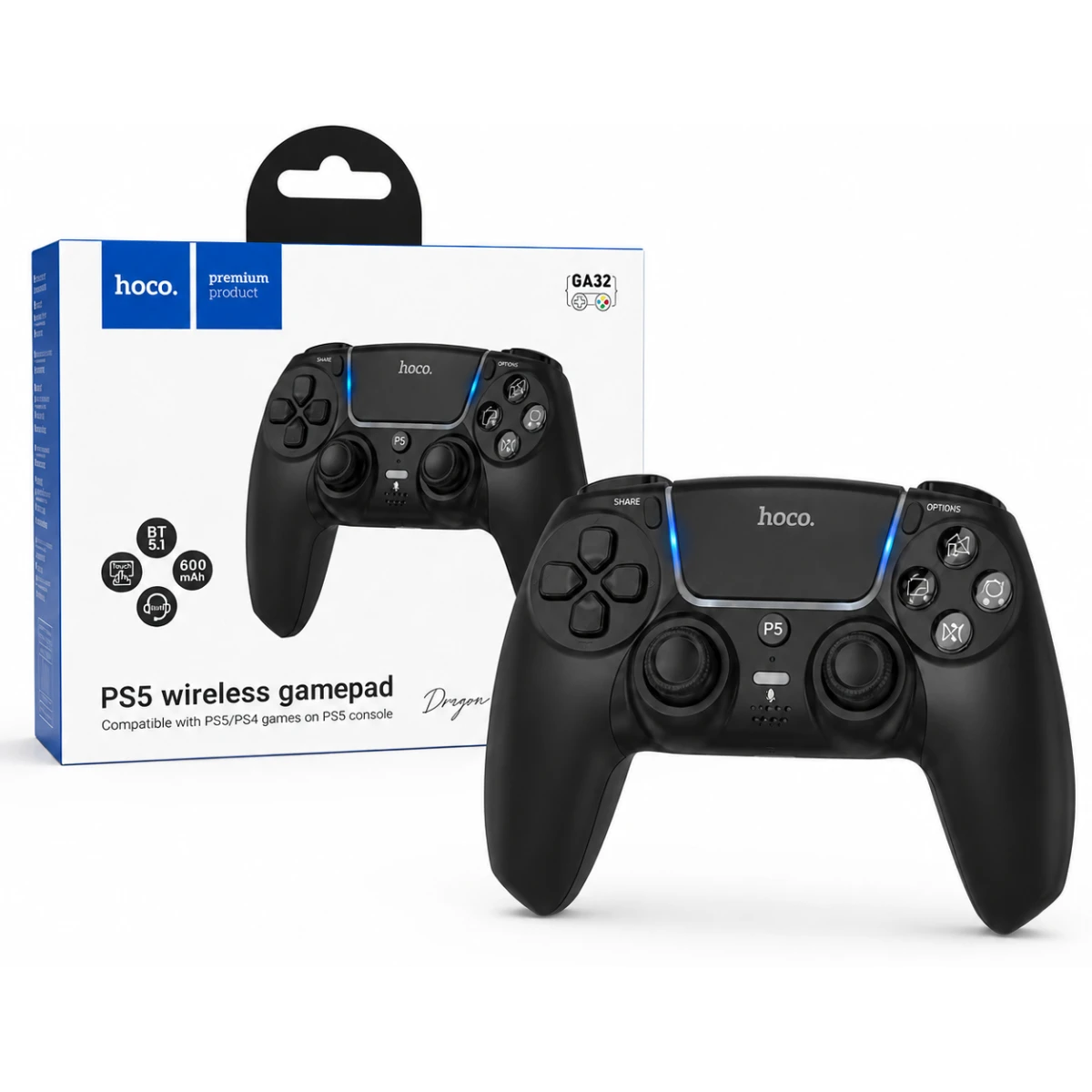 HOCO GA32 Dragon PS5 Wireless Gamepad Bluetooth 5.1 600mAh - Black