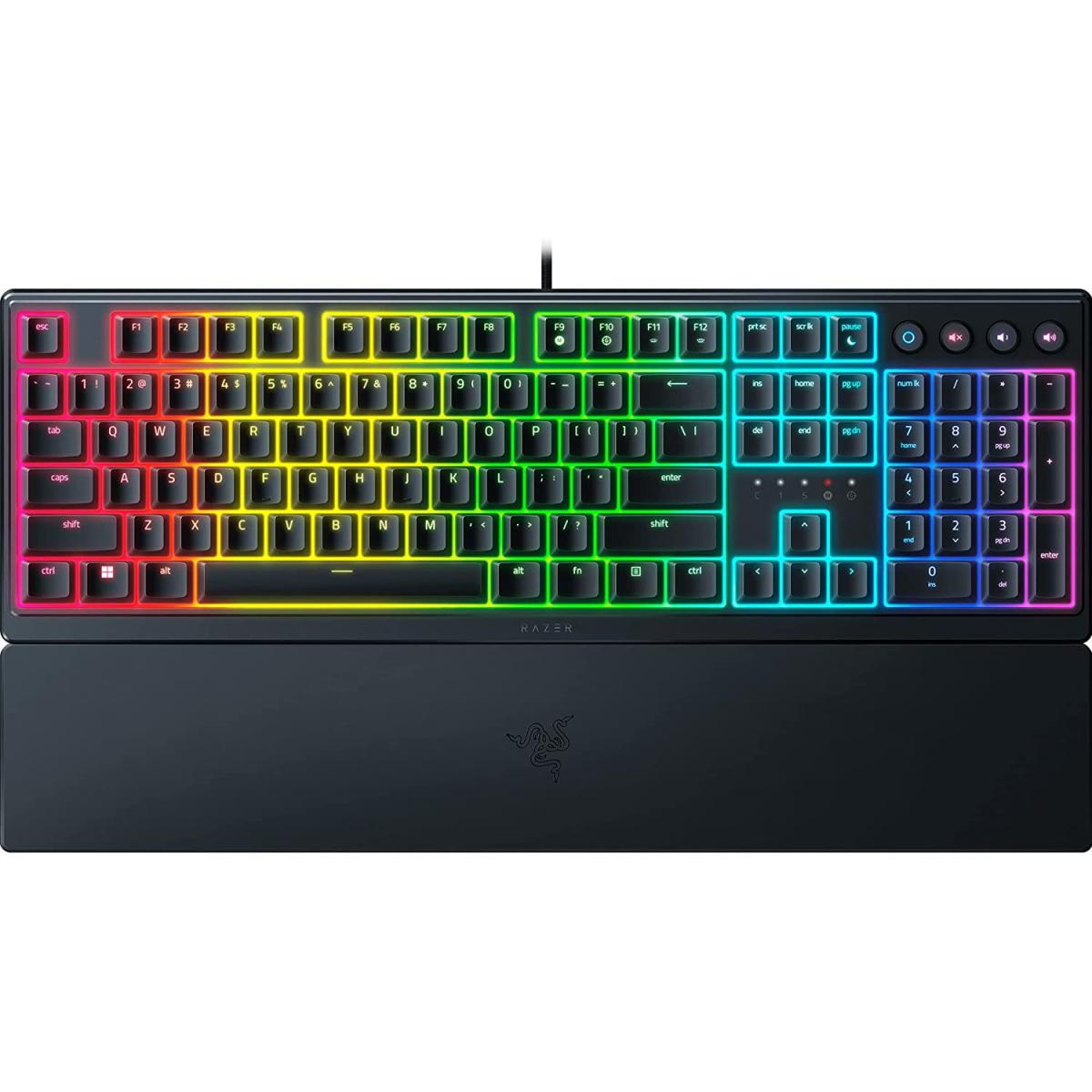 Razer Ornata V3 Gaming Low-Profile Keys Mecha-Membrane Switches 10-Zone RGB Lighting Spill-Resistant Magnetic Wrist Wrest - Black