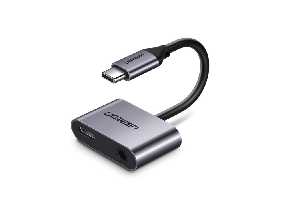 UGREEN 2-in-1 USB-C to 3.5mm Audio + USB-C Adapter with DAC Chip & PD Charge - Grey (CM231)