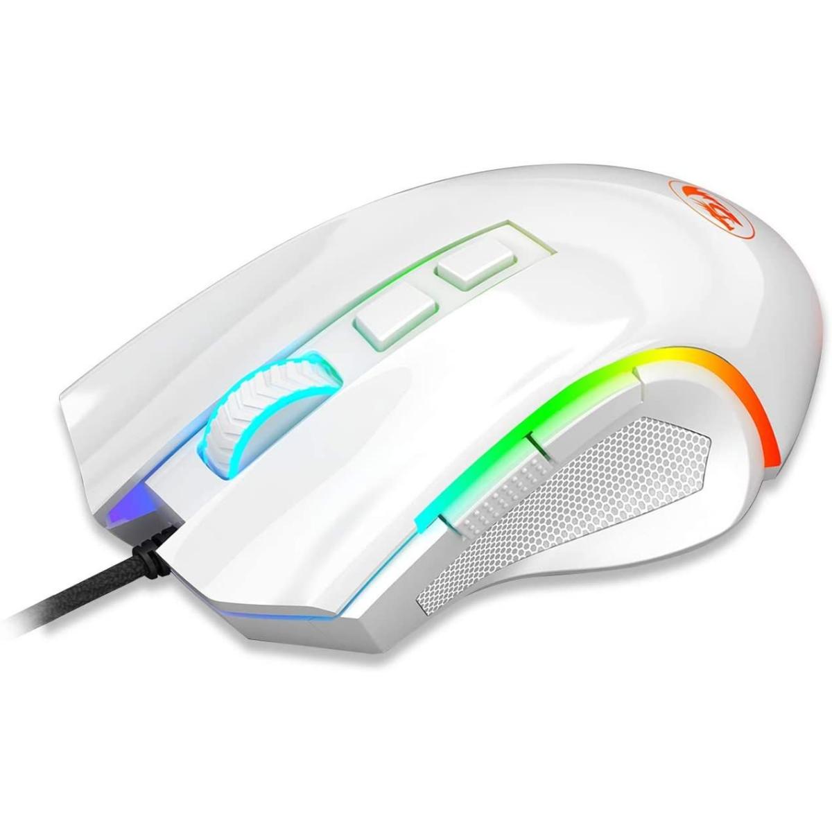 Redragon Griffin M607 Wired USB Gaming Mouse with 7 Programmable Buttons / 7200 DPI/RGB Lighting for Windows/Mac PC - White