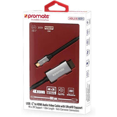 Promate HDLink-60H USB-C to HDMI Cable Premium USB Type-C to 4K 60Hz HDMI Cable Adapter (Thunderbolt 3 Compatible) with UHD Support 1.8m Cable - Gray