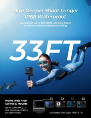 9 Hour Action Pack Extended Battery for GoPro Hero 13 12 11 10 9 Black, Waterproof 33ft Dustproof Rechargeable Power Bank (6 Hours 4K Recording) Pass Through Power, All Weather Backup Battery