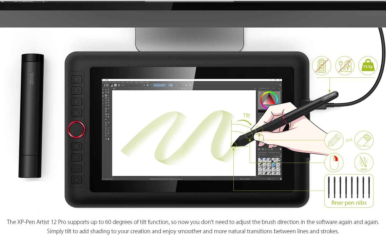 Artist12 Pro 11.6" Drawing Tablet with Screen Pen Display Full-Laminated Graphics Tablet and XPPen 3-in-1 Cable