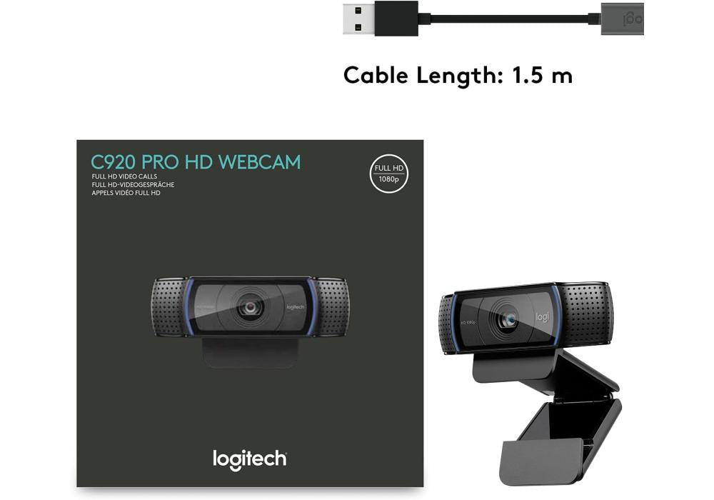 Logitech C920 PRO 1080p Business Webcam Full HD Glass Lens, 78° Field Of View, & HD Auto Light Correction