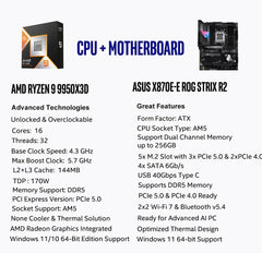 AMD Ryzen 9 9950X3D CPU Processor with ASUS ROG Strix X870E-E R2 Gaming WiFi ATX Motherboard (WiFi 7, 5X M.2, PCIe 5.0, USB4 Type-C)