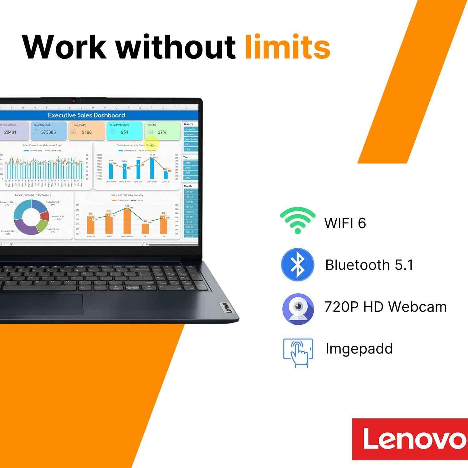 IdeaPad Business Laptop • 15.6" FHD Touchscreen Display • 2026 Edition • Intel 10-Core i5 CPU • 8GB RAM • 256GB SSD • WiFi 6 • Copilot AI • Windows 11